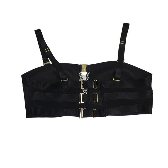 Torrid Curve Black Strappy Lace Detail Longline Bra Gold Hardware 3720 - Picture 2 of 10